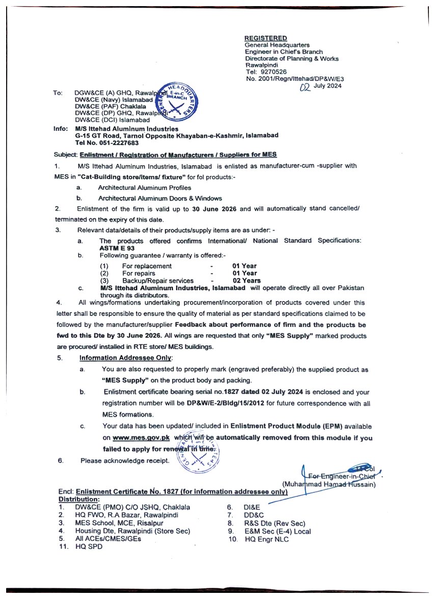 M.E.S Registration Details
